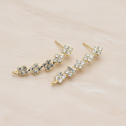 Clear Crystal Cubic Zirconia Setting Square Linked Drop Ear Post, 2 Pc - Glossy Gold (ER.025)