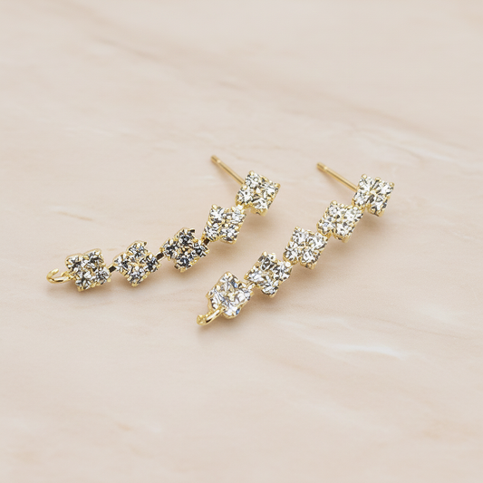Clear Crystal Cubic Zirconia Setting Square Linked Drop Ear Post, 2 Pc (ER.025)