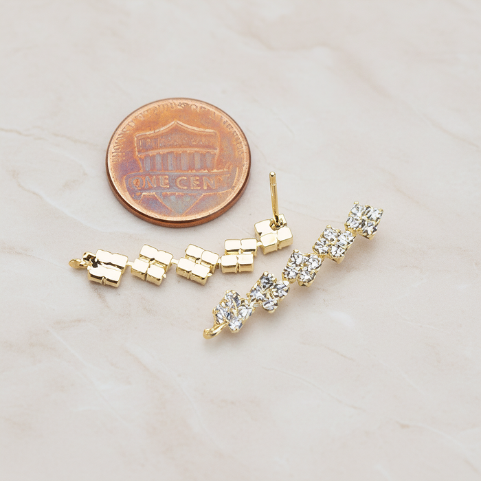 Clear Crystal Cubic Zirconia Setting Square Linked Drop Ear Post, 2 Pc - detail view 1 (ER.025)