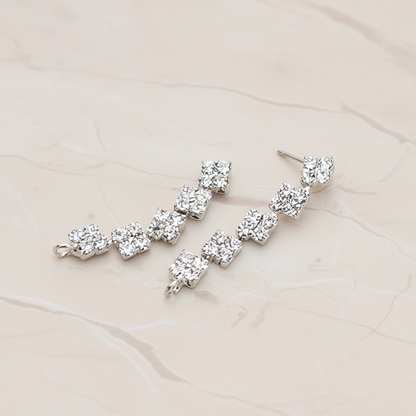 Clear Crystal Cubic Zirconia Setting Square Linked Drop Ear Post, 2 Pc - Glossy Original Rhodium (ER.025)
