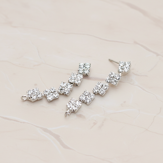 Clear Crystal Cubic Zirconia Setting Square Linked Drop Ear Post, 2 Pc (ER.025)