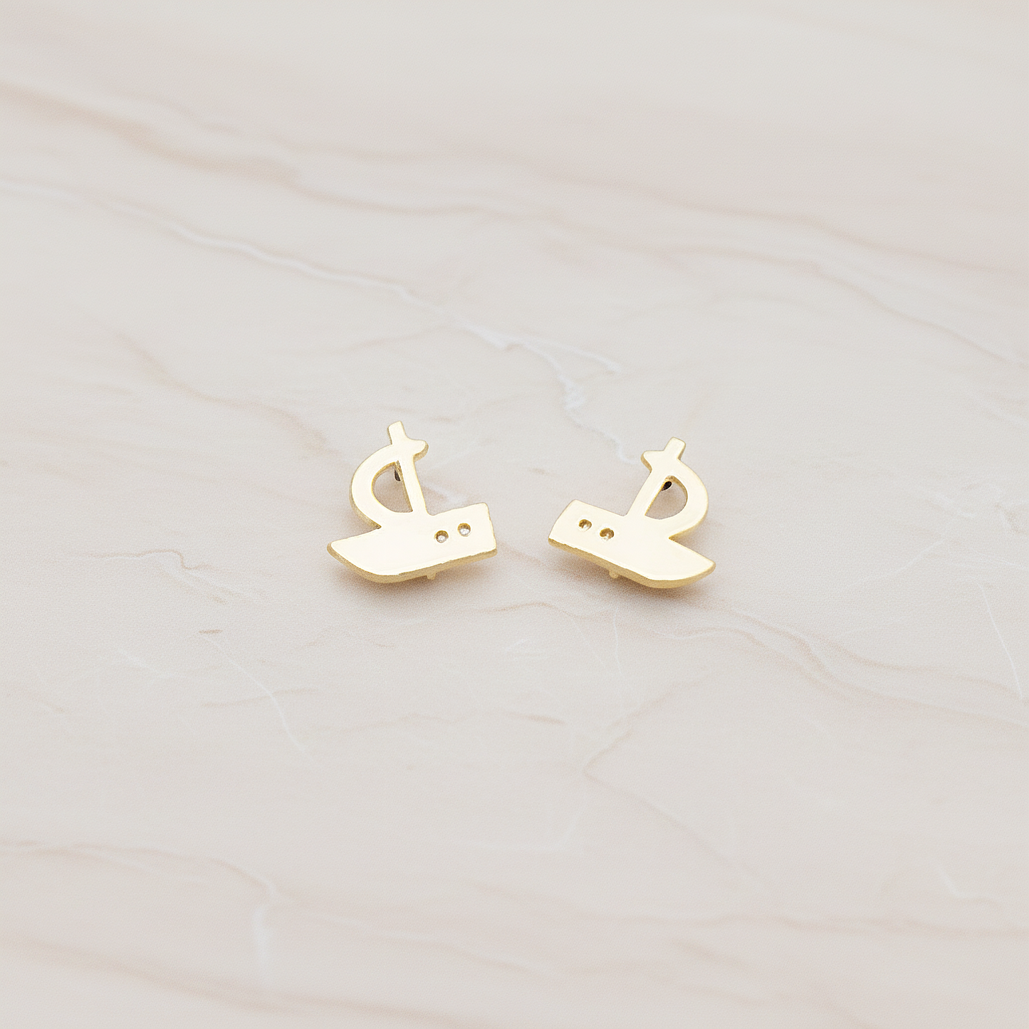 Mini Sailing Boat Ear Post, 2 Pc - Matte Gold (ER.027)