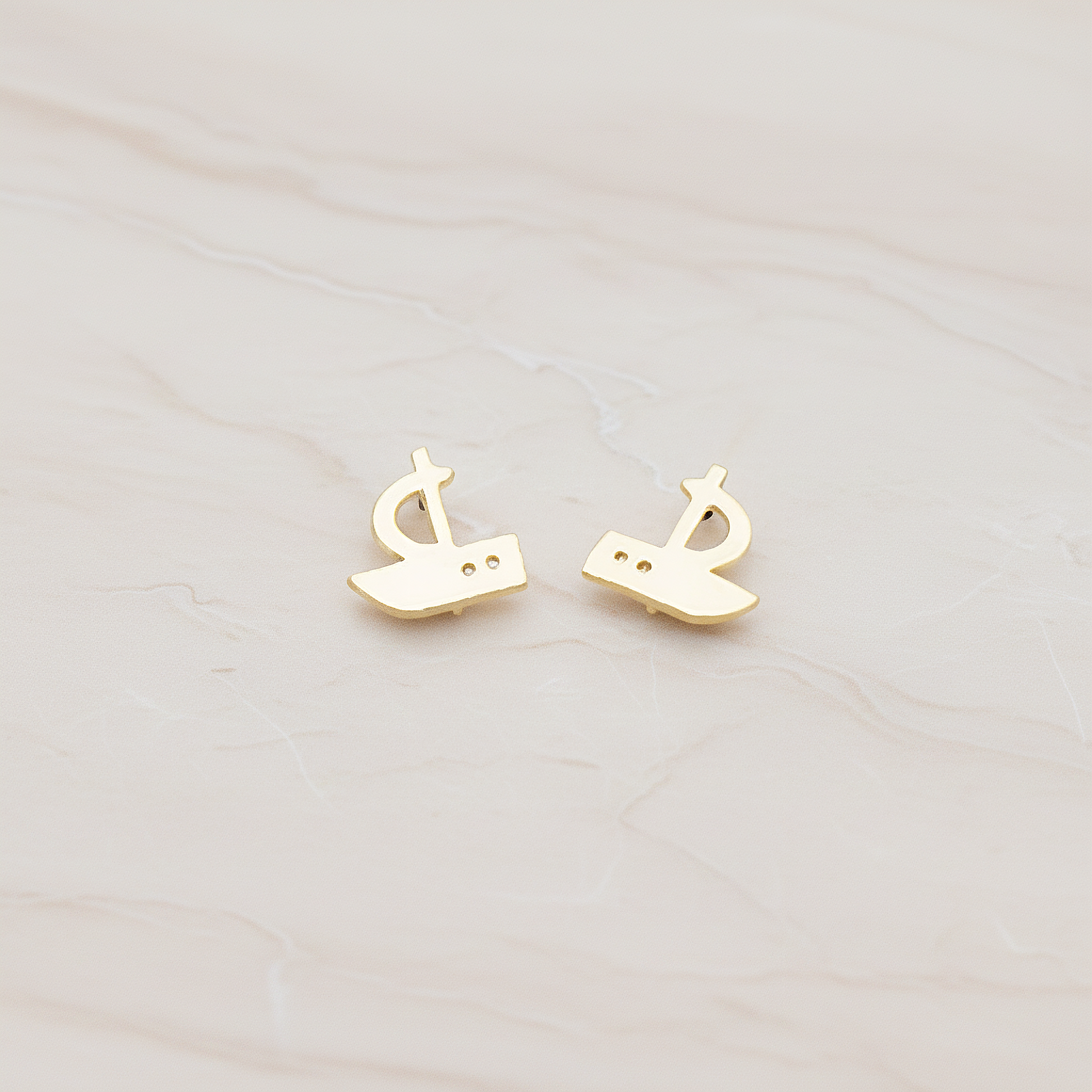 Mini Sailing Boat Ear Post, 2 Pc - Matte Gold (ER.027)