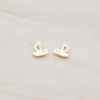 Mini Sailing Boat Ear Post, 2 Pc - Matte Gold (ER.027)
