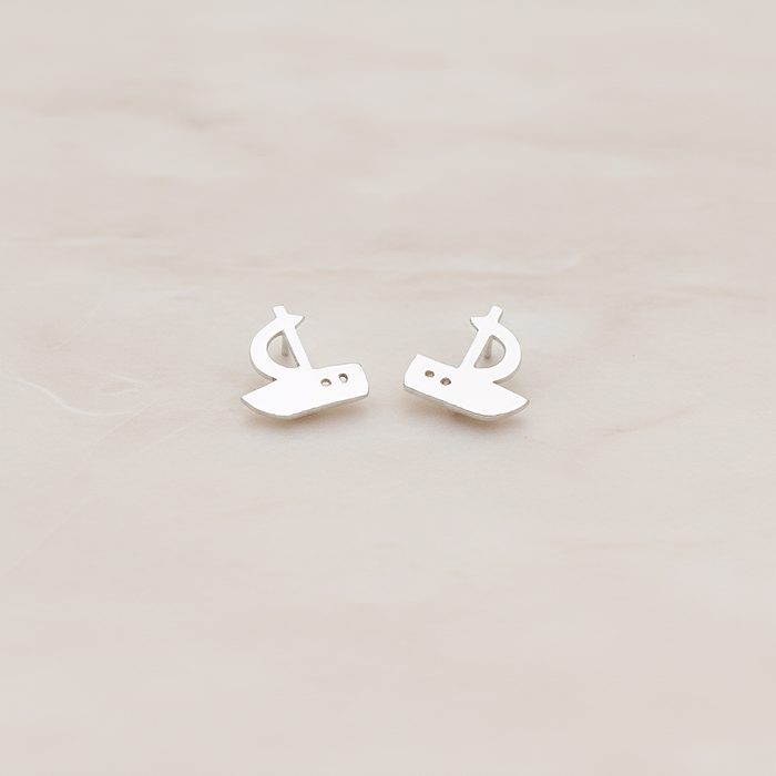 Mini Sailing Boat Ear Post, 2 Pc - Matte Original Rhodium (ER.027)