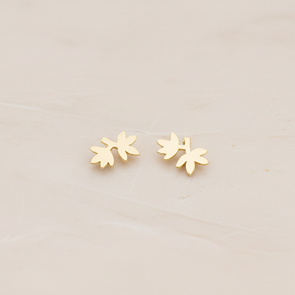 Brushed Palm Tree Leaf Ear Post, 2 Pc - Matte Gold (ER.031)