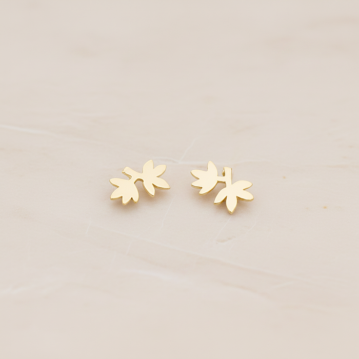 Brushed Palm Tree Leaf Ear Post, 2 Pc - Matte Gold (ER.031)