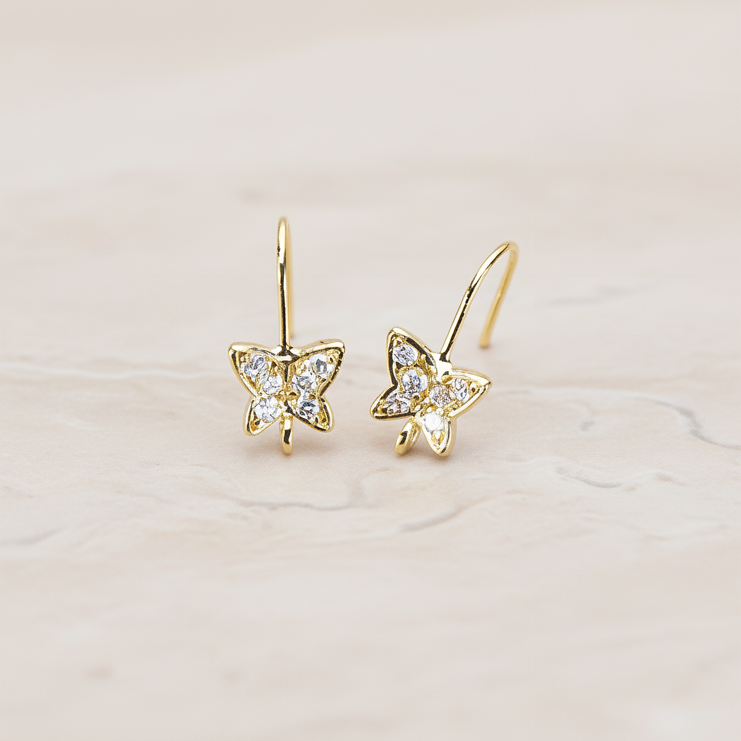 Clear Crystal Cubic Zirconia Setting Butterfly Earwire, 2 Pc - Glossy Gold (ER.046)