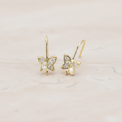 Clear Crystal Cubic Zirconia Setting Butterfly Earwire, 2 Pc - Glossy Gold (ER.046)