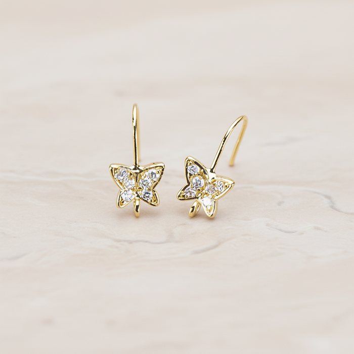 Clear Crystal Cubic Zirconia Setting Butterfly Earwire, 2 Pc - Glossy Gold (ER.046)