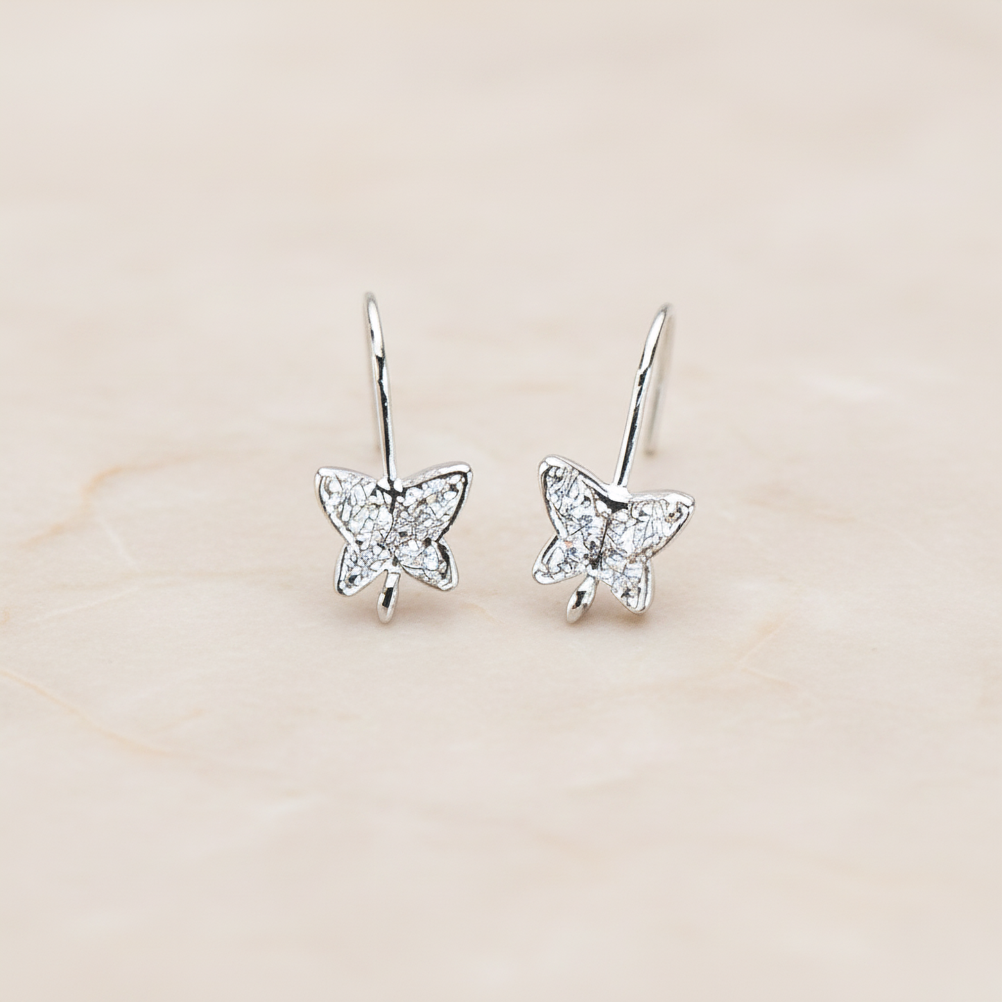 Clear Crystal Cubic Zirconia Setting Butterfly Earwire, 2 Pc - Glossy Original Rhodium (ER.046)