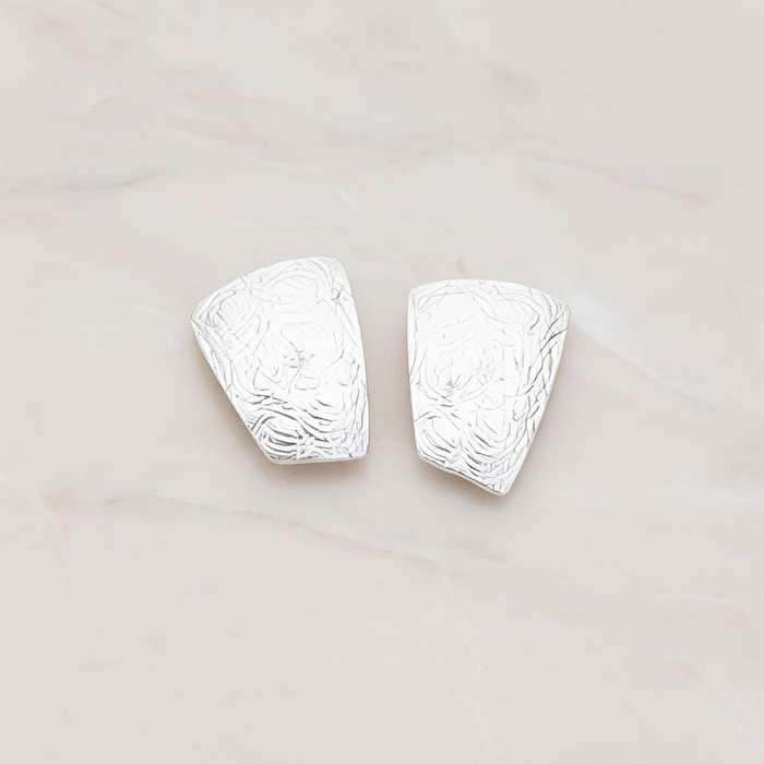 Textured Trapezoid Rectangle Ear Post, 2 Pc - Matte Original Rhodium (ER.048)