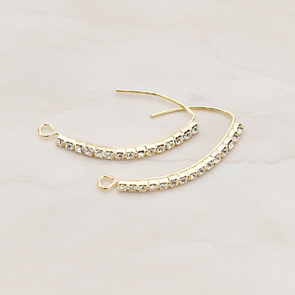 Curved Cubic Zirconia Bar Earwire, 2 Pc - Glossy Gold (ER.054)