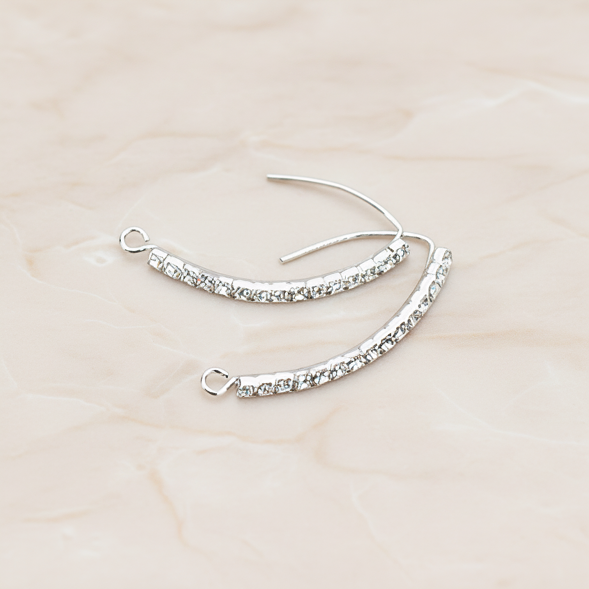 Curved Cubic Zirconia Bar Earwire, 2 Pc - Glossy Original Rhodium (ER.054)