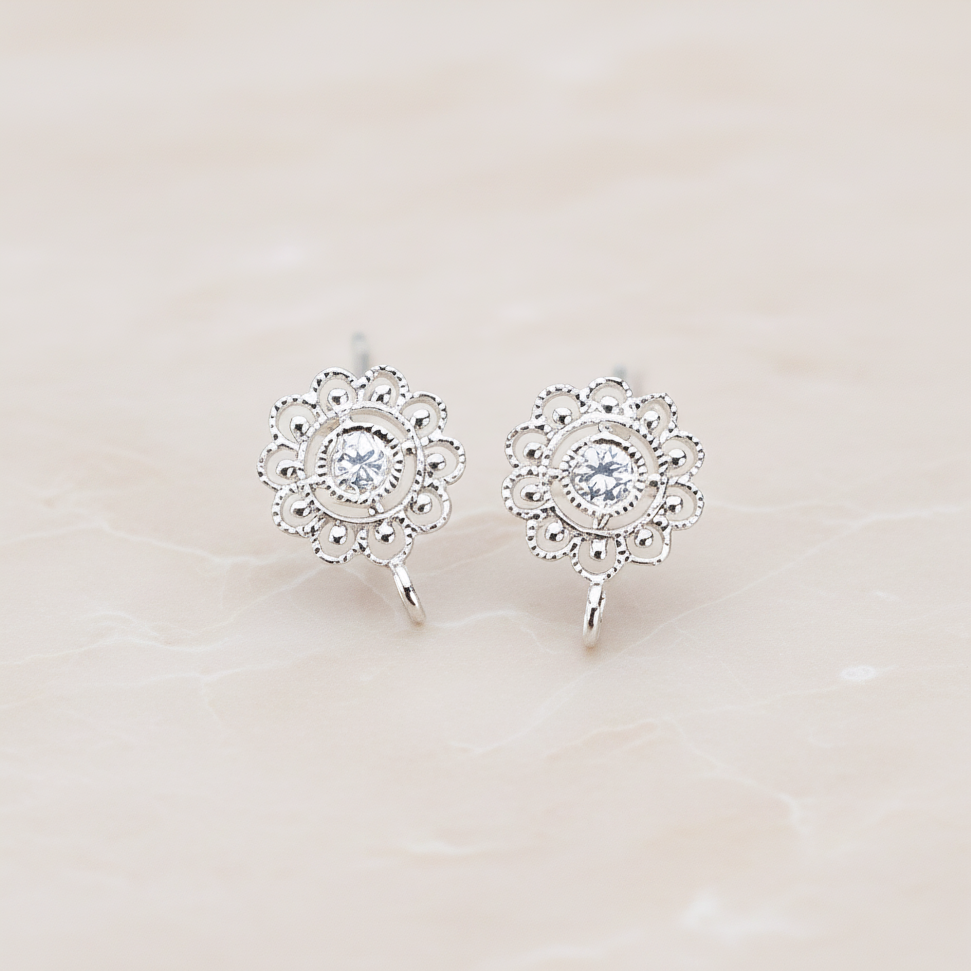 Clear Crystal Cubic Zirconia Celtic Gothic Ear Post, 2 Pc - Glossy Original Rhodium (ER.069)