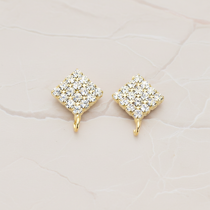 Clear Crystal Cubic Zirconia Setting Diamond Shaped Ear Post, 2 Pc - Glossy Gold (ER.070)