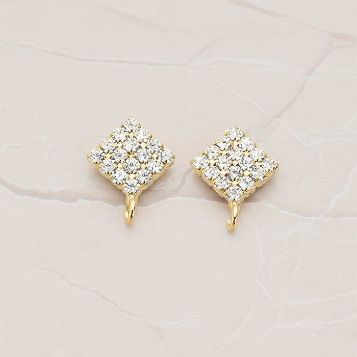 Clear Crystal Cubic Zirconia Setting Diamond Shaped Ear Post, 2 Pc - Glossy Gold (ER.070)
