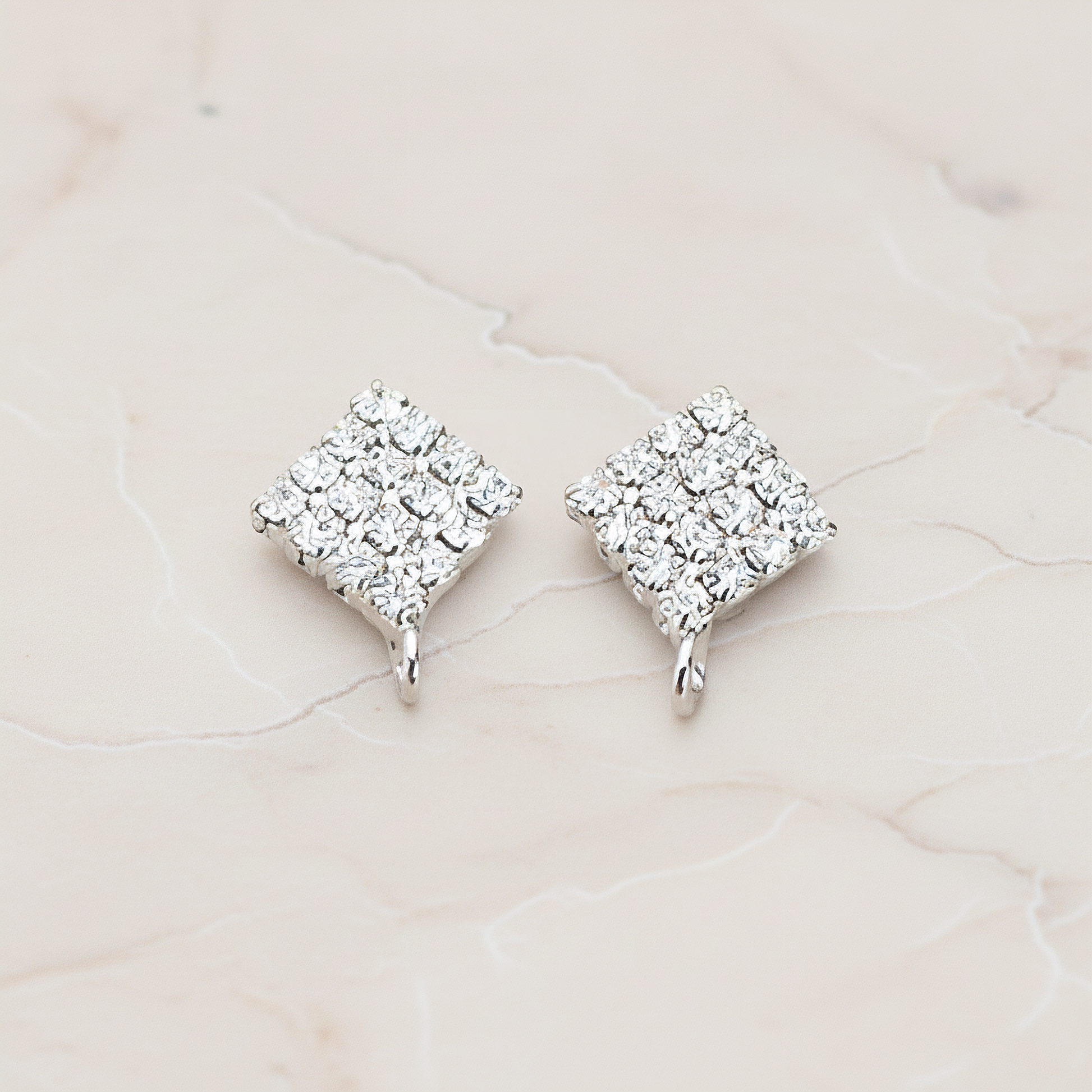Clear Crystal Cubic Zirconia Setting Diamond Shaped Ear Post, 2 Pc - Glossy Original Rhodium (ER.070)