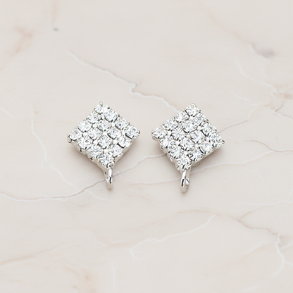 Clear Crystal Cubic Zirconia Setting Diamond Shaped Ear Post, 2 Pc - Glossy Original Rhodium (ER.070)