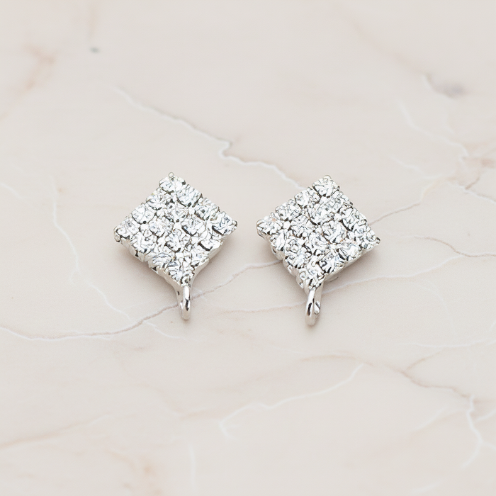 Clear Crystal Cubic Zirconia Setting Diamond Shaped Ear Post, 2 Pc - Glossy Original Rhodium (ER.070)