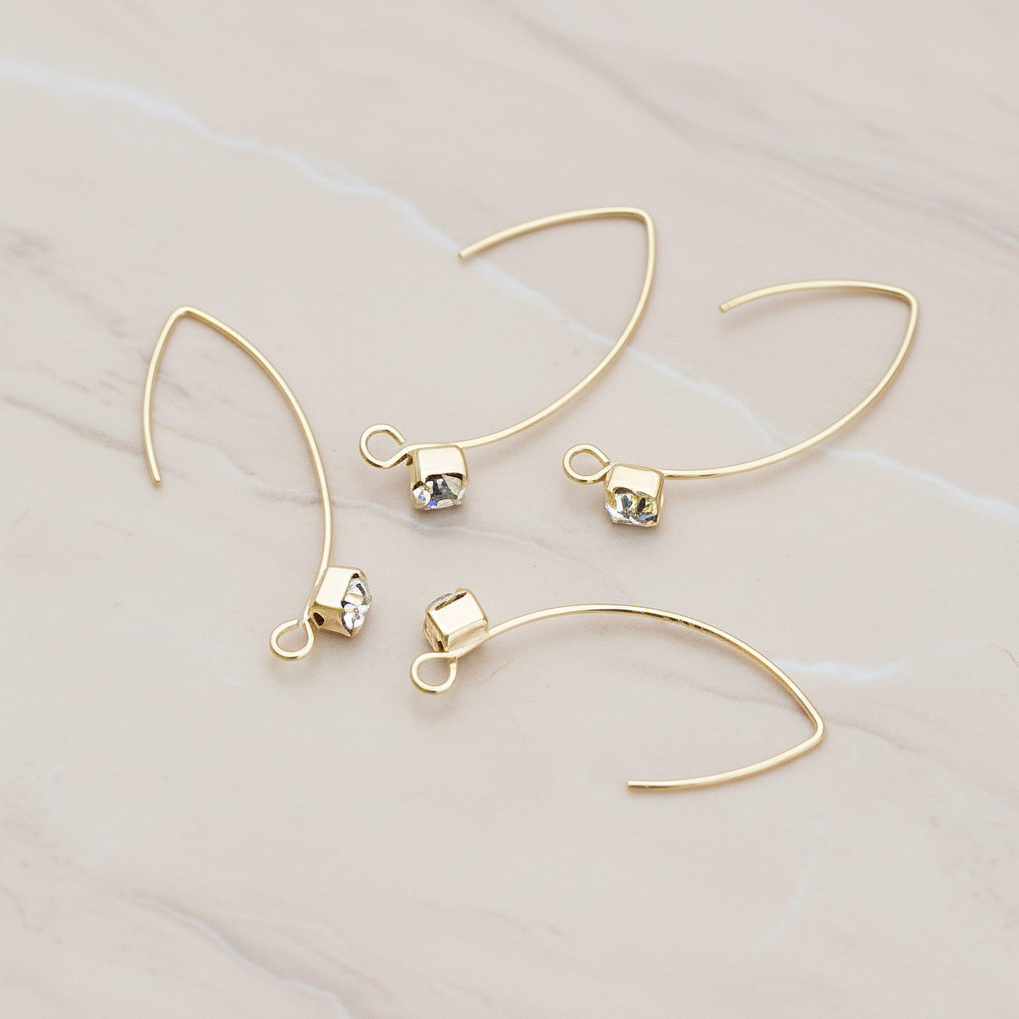 Unique Long Square Framed Cubic Zirconia Earwire, 4 Pc - Matte Gold (ER.112)