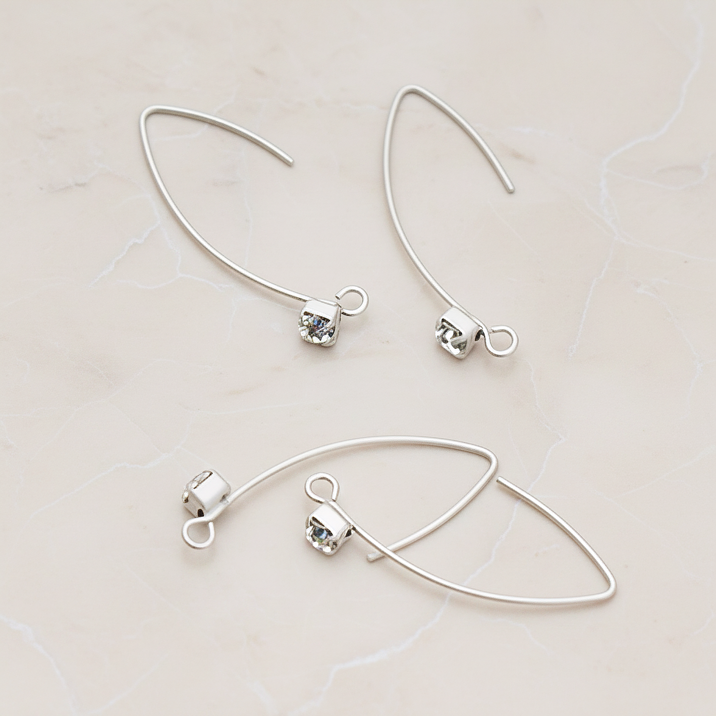 Unique Long Square Framed Cubic Zirconia Earwire, 4 Pc - Matte Original Rhodium (ER.112)