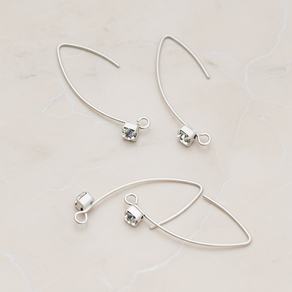 Unique Long Square Framed Cubic Zirconia Earwire, 4 Pc - Matte Original Rhodium (ER.112)