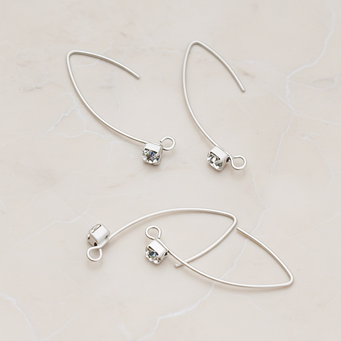 Unique Long Square Framed Cubic Zirconia Earwire, 4 Pc - Matte Original Rhodium (ER.112)