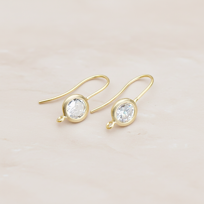 Smooth Round Framed Clear Crystal Cubic Zirconia Earwire, 2 Pc - Matte Gold (ER.174)