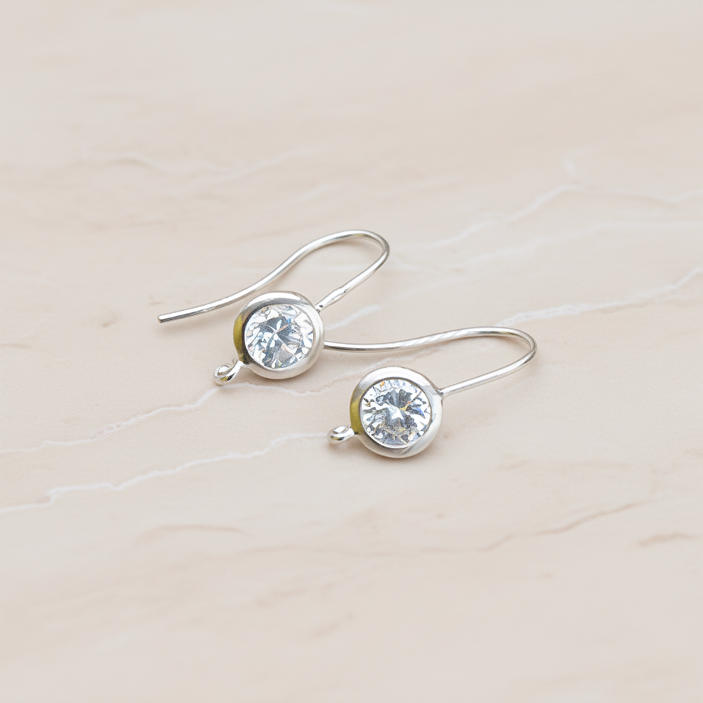 Smooth Round Framed Clear Crystal Cubic Zirconia Earwire, 2 Pc - Matte Original Rhodium (ER.174)