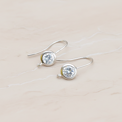 Smooth Round Framed Clear Crystal Cubic Zirconia Earwire, 2 Pc - Matte Original Rhodium (ER.174)