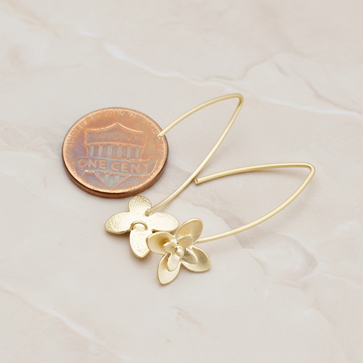 Double Layer Flower Long Earwire, 2 Pc - detail view 1 (ER.228)