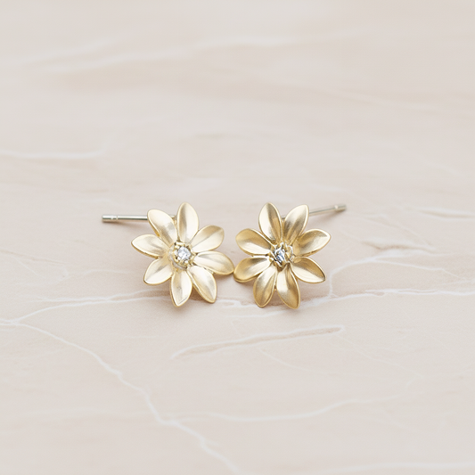 Clear Crystal Cubic Zirconia Centered Daisy Flower Ear Post, 2 Pc (ER.237)