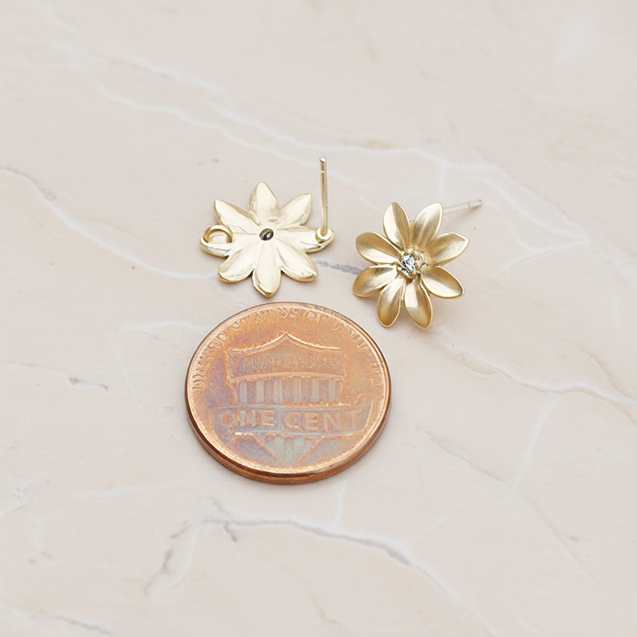 Clear Crystal Cubic Zirconia Centered Daisy Flower Ear Post, 2 Pc - detail view 1 (ER.237)