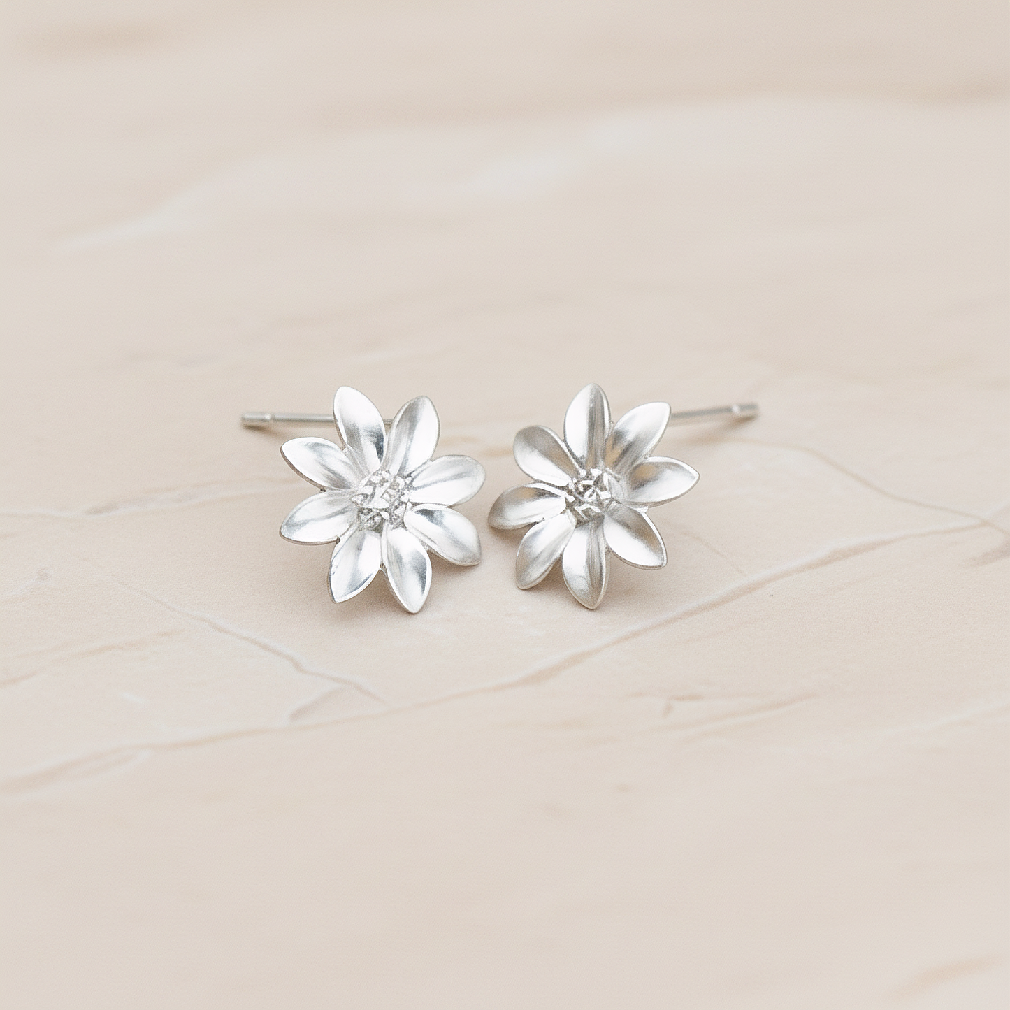 Clear Crystal Cubic Zirconia Centered Daisy Flower Ear Post, 2 Pc - Matte Original Rhodium (ER.237)