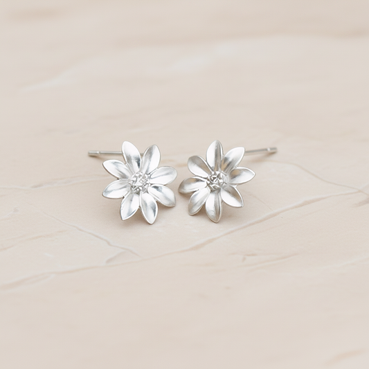 Clear Crystal Cubic Zirconia Centered Daisy Flower Ear Post, 2 Pc (ER.237)