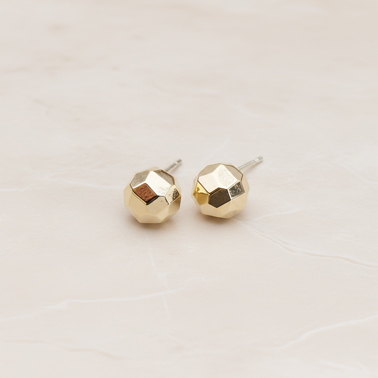 Metal Crystal Cut Ball Ear Post, 2 Pc - Glossy Gold (ER.251)