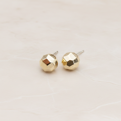 Metal Crystal Cut Ball Ear Post, 2 Pc - Glossy Gold (ER.251)