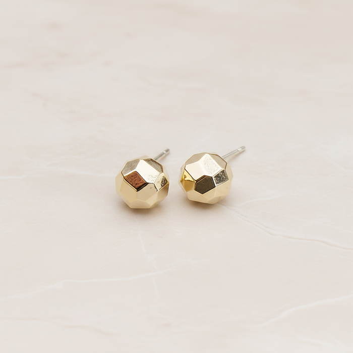 Metal Crystal Cut Ball Ear Post, 2 Pc - Glossy Gold (ER.251)