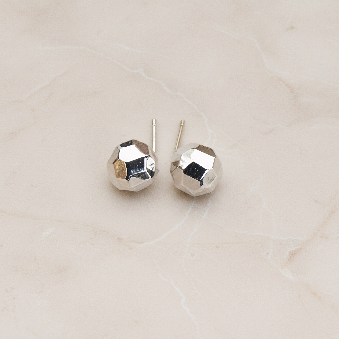 Metal Crystal Cut Ball Ear Post, 2 Pc - Glossy Original Rhodium (ER.251)