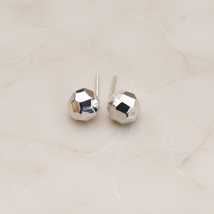 Metal Crystal Cut Ball Ear Post, 2 Pc - Glossy Original Rhodium (ER.251)