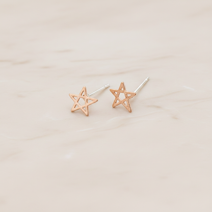 Drawing Star Ear Post, 2 Pc - Glossy Gold (ER.253)