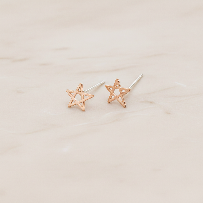 Drawing Star Ear Post, 2 Pc - Glossy Gold (ER.253)