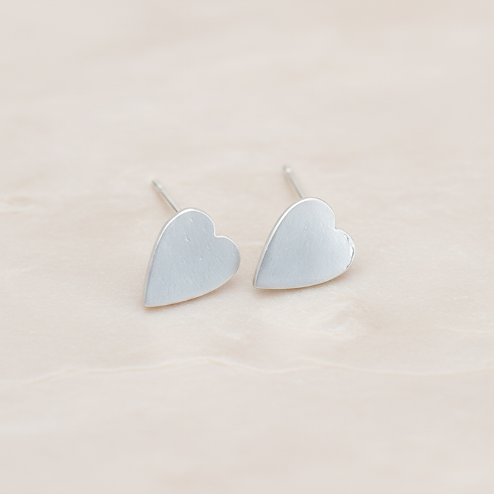 Plain Simple Heart Ear Post, 2 Pc - Matte Original Rhodium (ER.261)