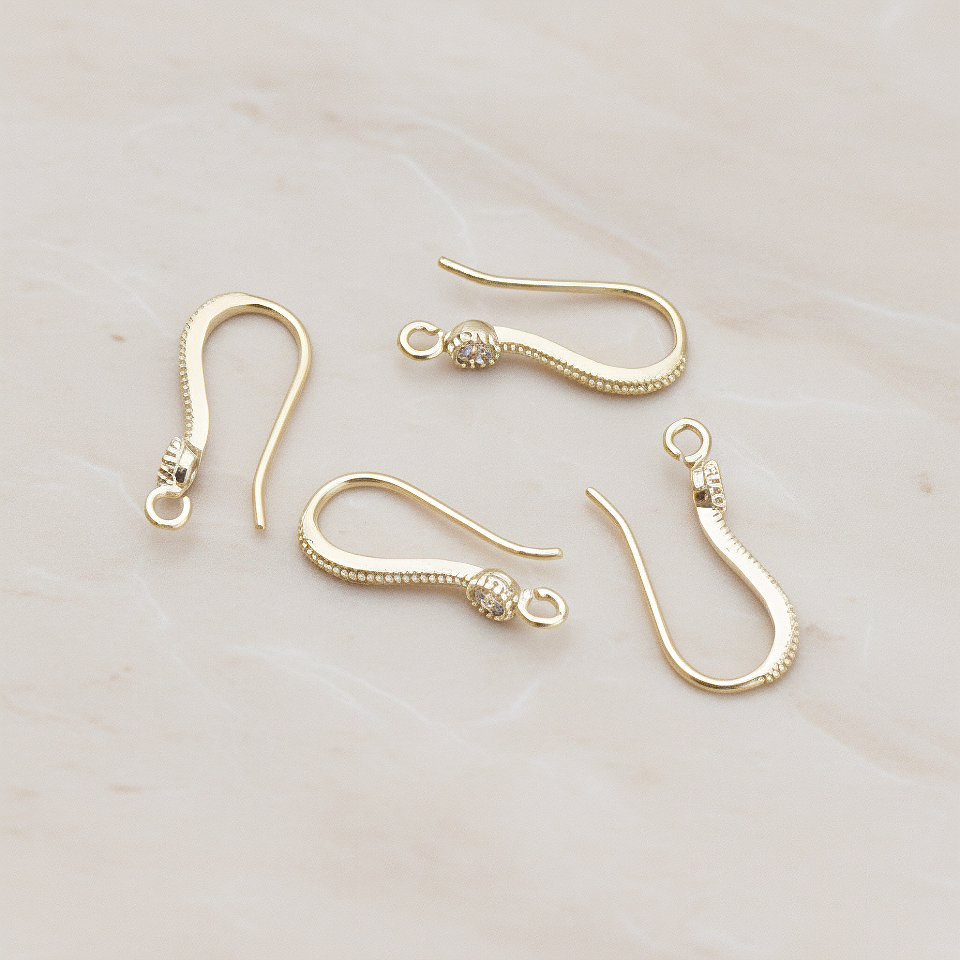 Prong Framed Clear Crystal Cubic Zirconia Textured Ear Wire, 2 Pc - Matte Gold (ER.263)