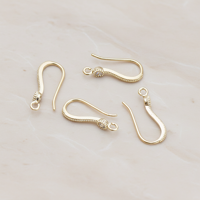 Prong Framed Clear Crystal Cubic Zirconia Textured Ear Wire, 2 Pc - Matte Gold (ER.263)