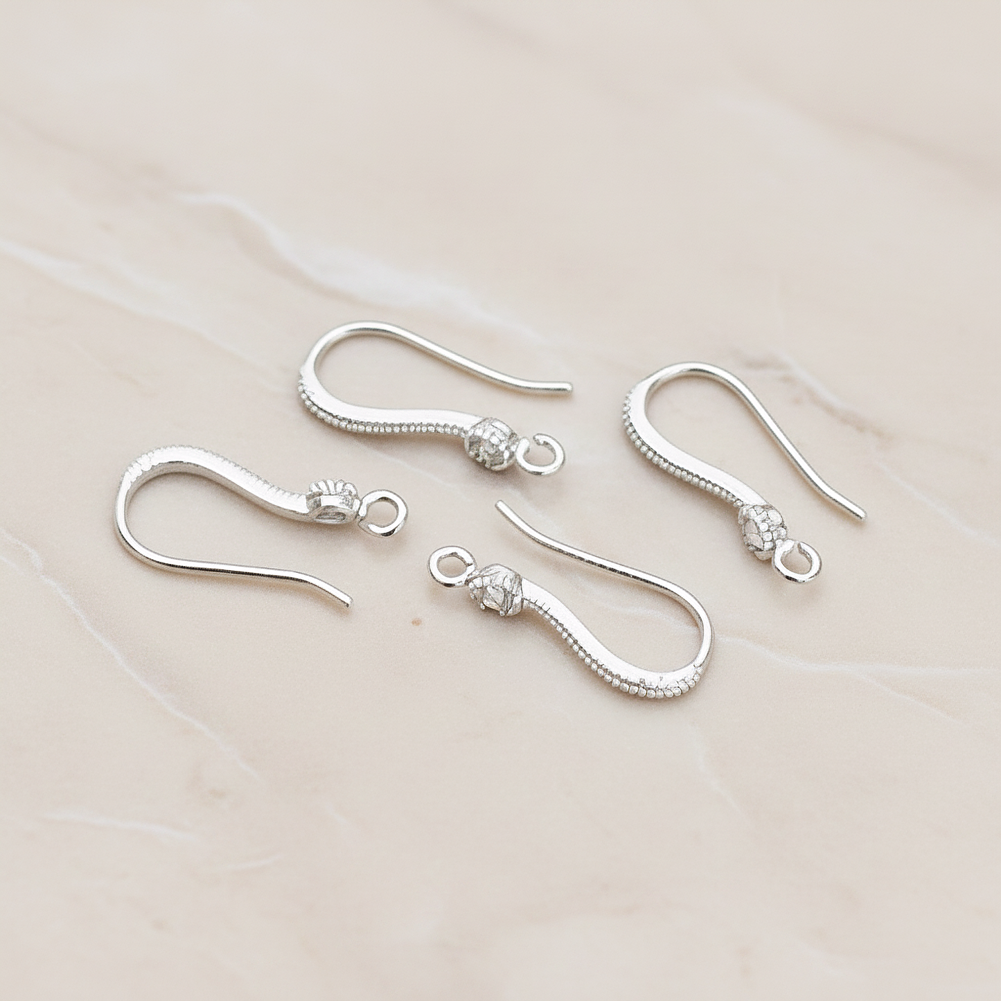Prong Framed Clear Crystal Cubic Zirconia Textured Ear Wire, 2 Pc - Matte Original Rhodium (ER.263)