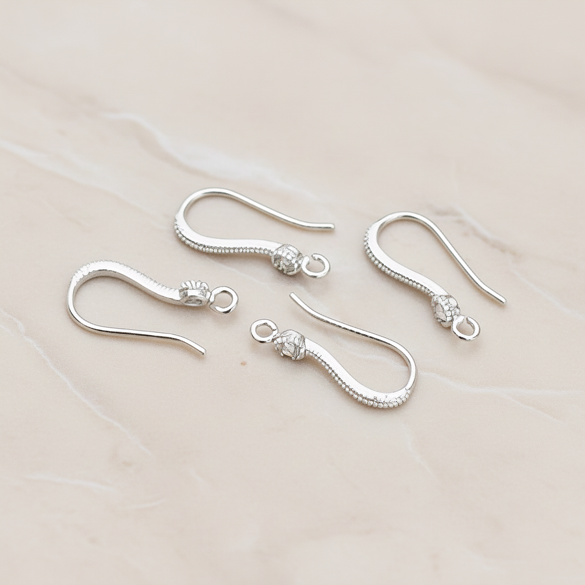 Prong Framed Clear Crystal Cubic Zirconia Textured Ear Wire, 2 Pc - Matte Original Rhodium (ER.263)