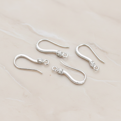Prong Framed Clear Crystal Cubic Zirconia Textured Ear Wire, 2 Pc - Matte Original Rhodium (ER.263)