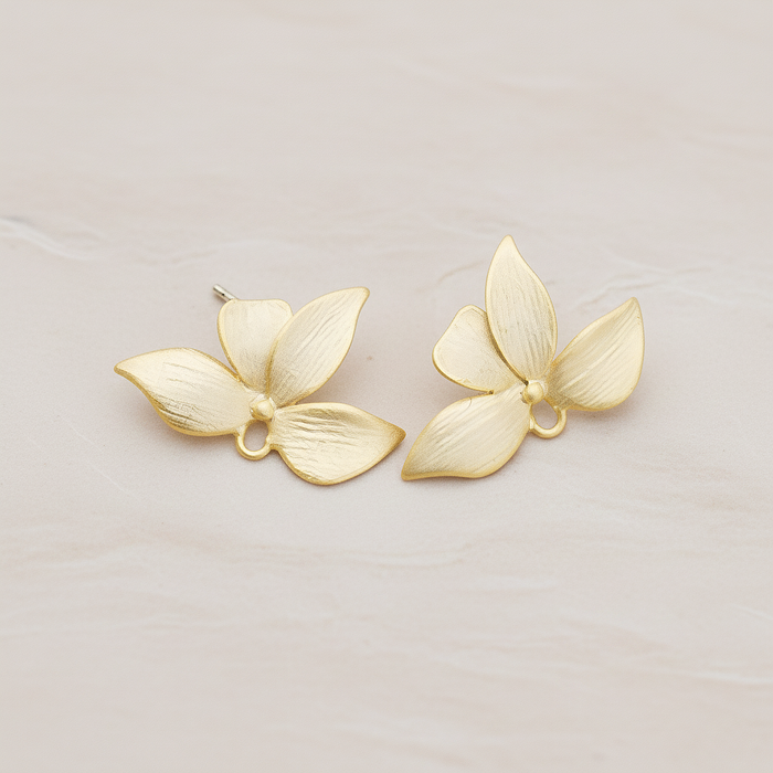 Brushed Four Petals Half Flower Ear Post, 2 Pc (ER.264)